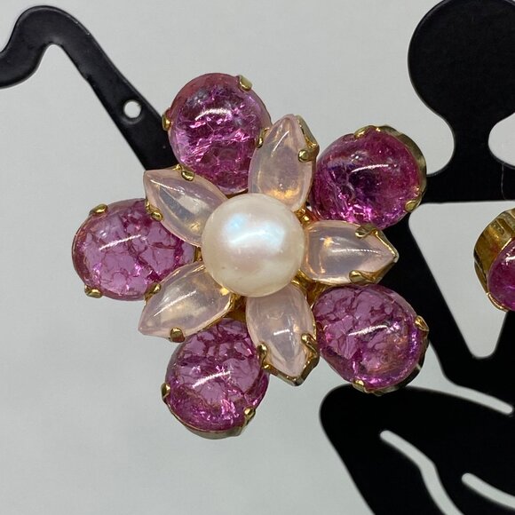 Vintage Christian Dior 1968 Germany Henkle & Grosse Pink & White Flower Clip-On - Picture 9 of 10